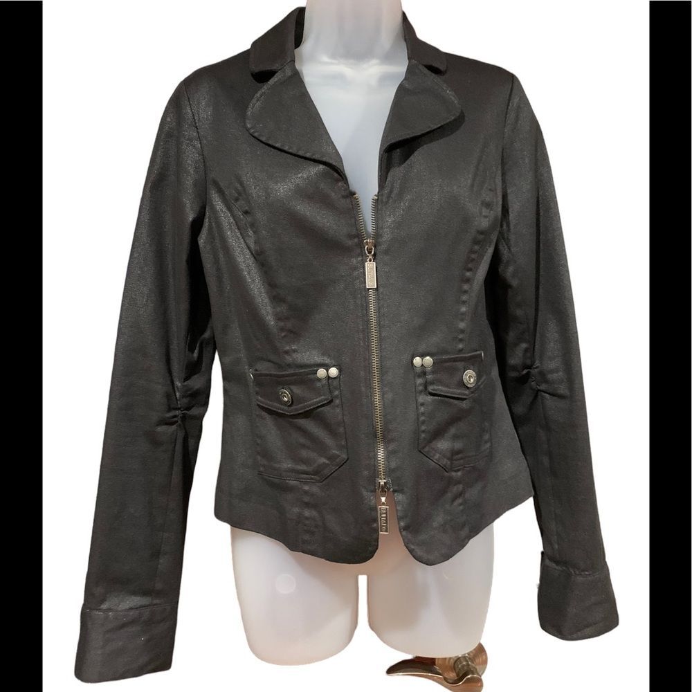 VTG Buffalo David Bitton Jacket size Large Black w light shimmer Striped inside